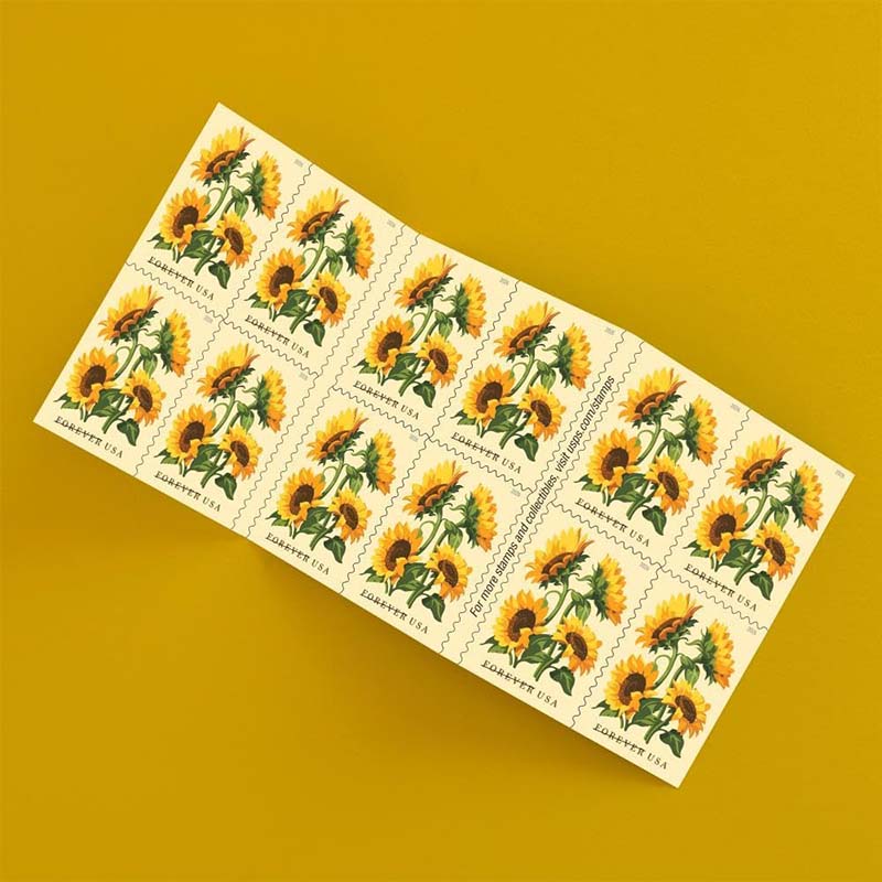 premium sunflower stamp with vibrant yellow color detail