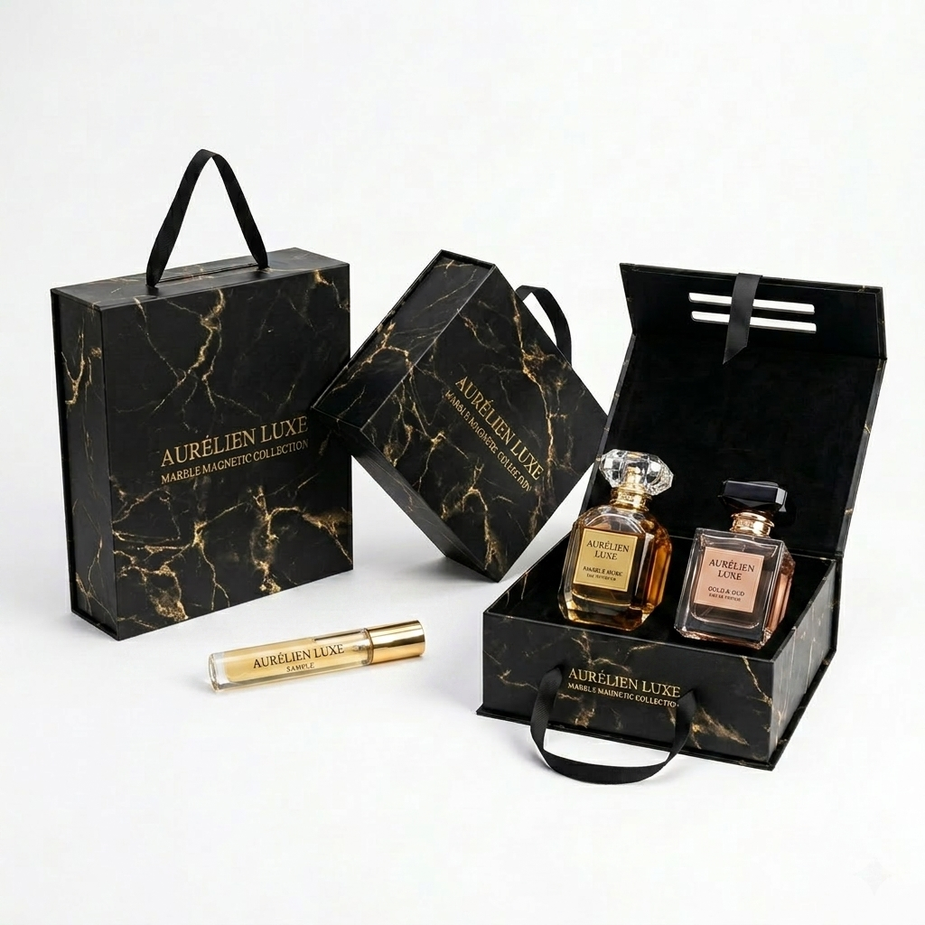 Black marble perfume set with tote bag