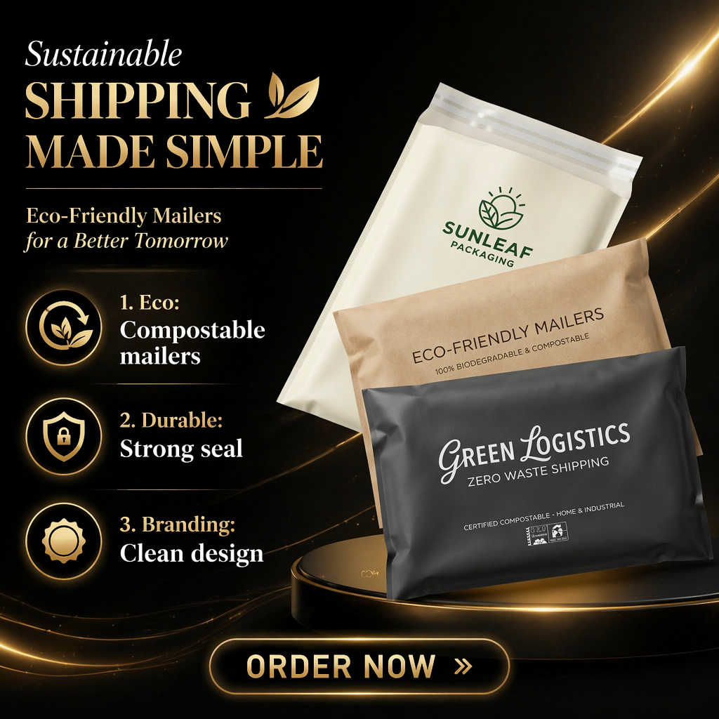 100% Compostable Poly Mailers with Custom Printing