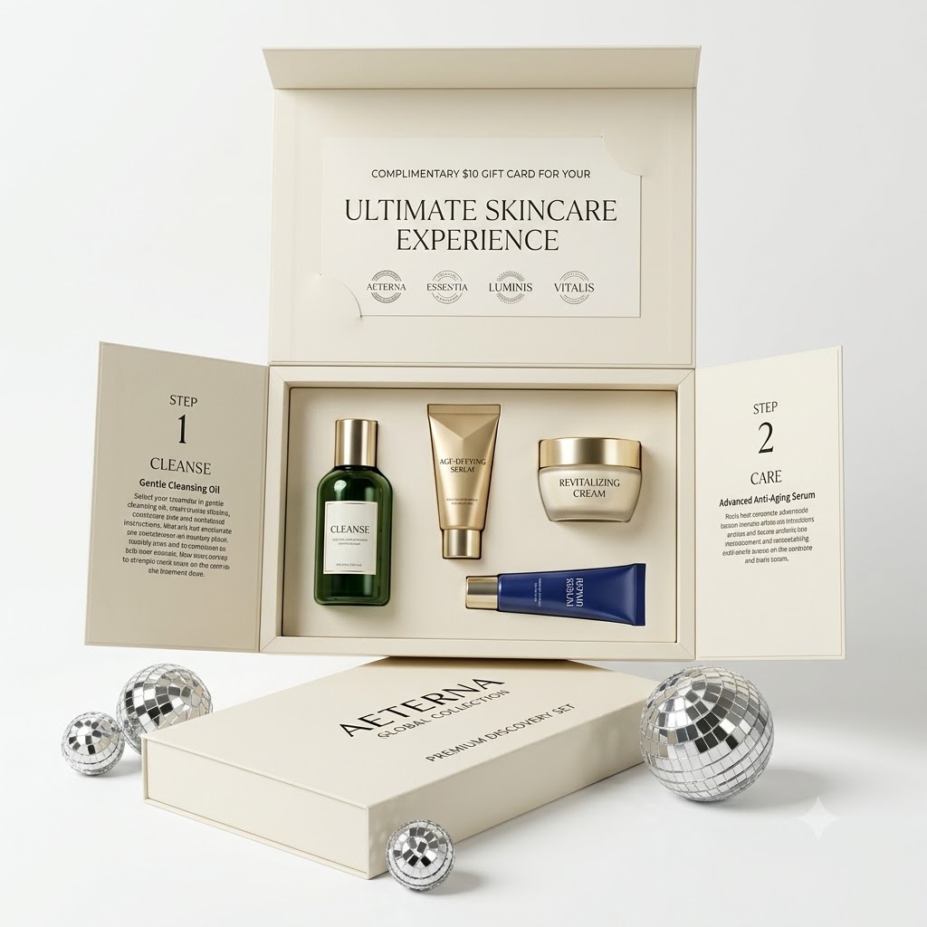 Beige tri-flap cosmetic set box